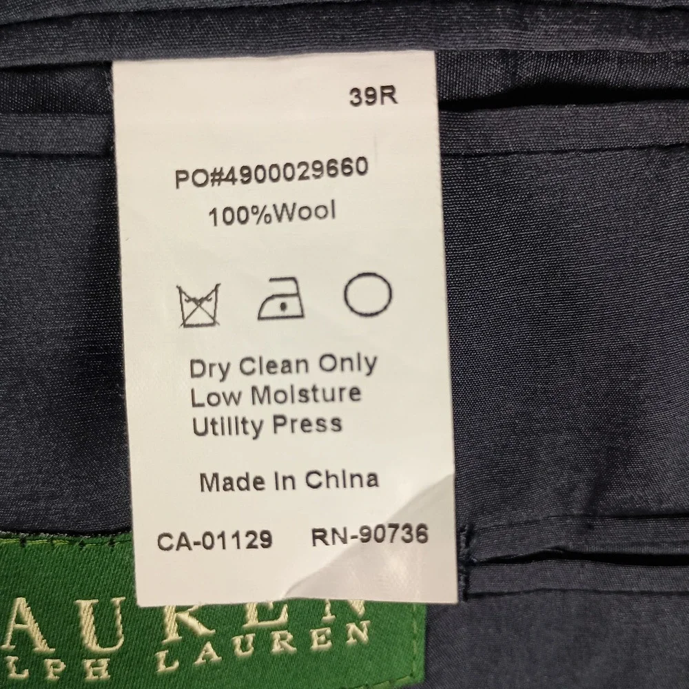 Lauren Ralph Lauren 39R Mens Navy Blue Wool Gold Button Blazer